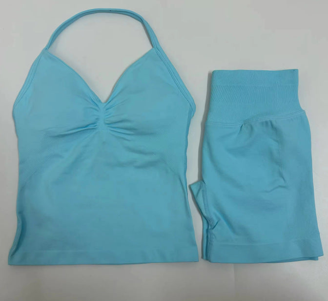 Fashionable Seamless Womens Fitness Shorts Set