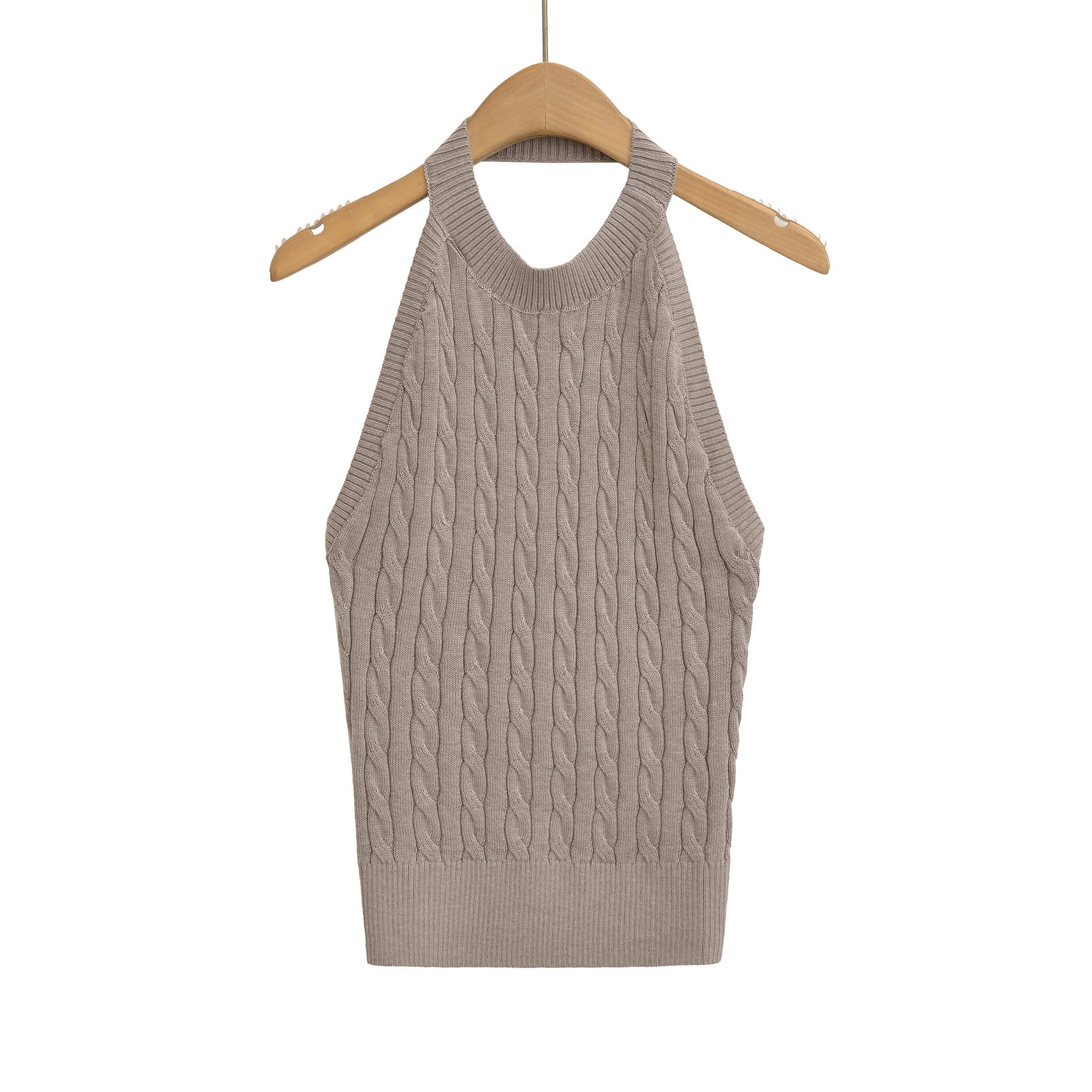 Sexy Backless Cable Knit Fitted Halter Top