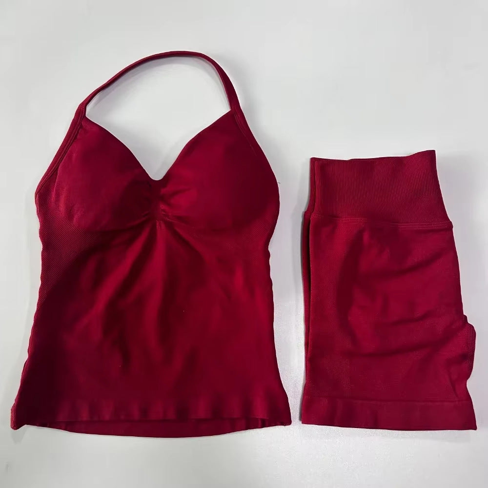 Fashionable Seamless Womens Fitness Shorts Set
