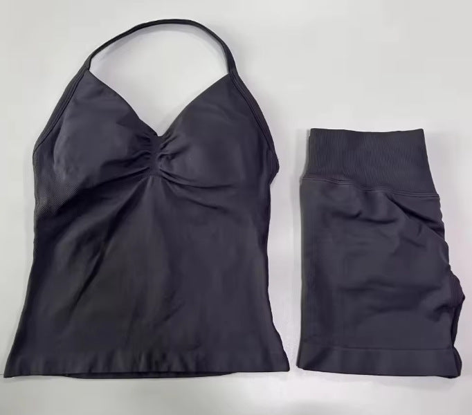 Fashionable Seamless Womens Fitness Shorts Set
