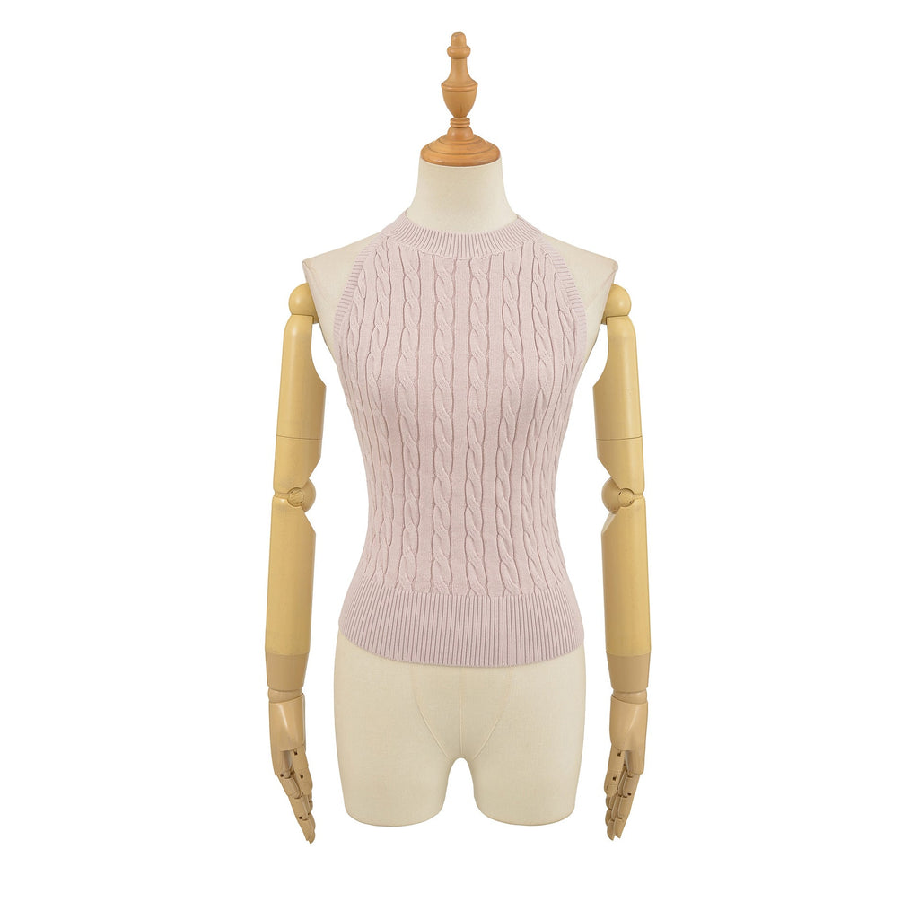 Sexy Backless Cable Knit Fitted Halter Top
