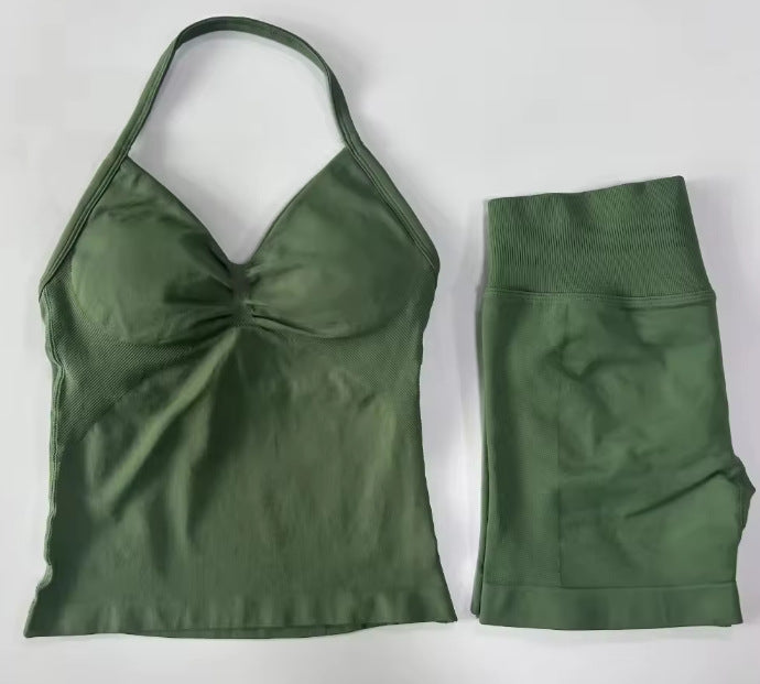 Fashionable Seamless Womens Fitness Shorts Set